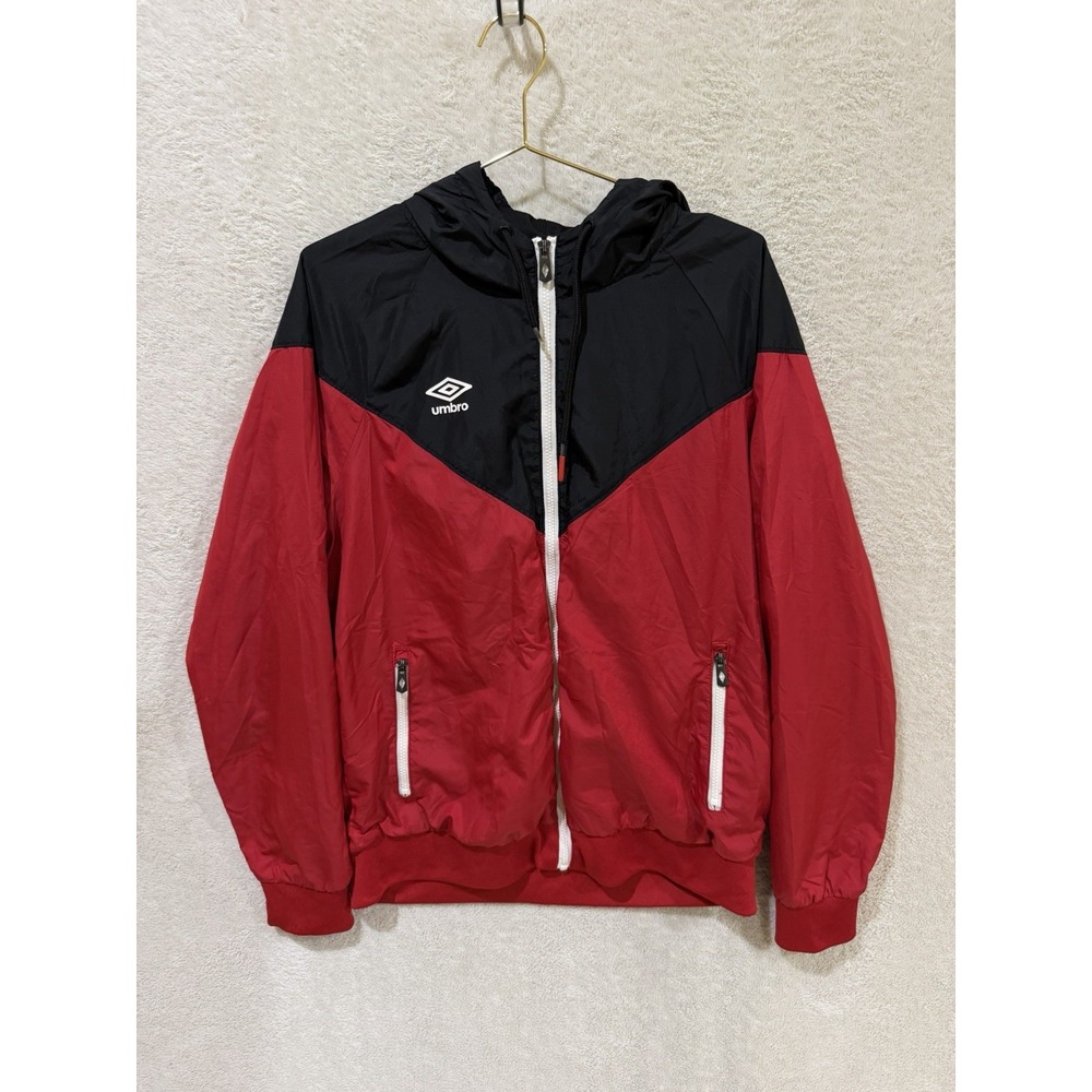 Vintage Umbro Colorblock Red Black Nylon Windbreaker Jacket Large y2k